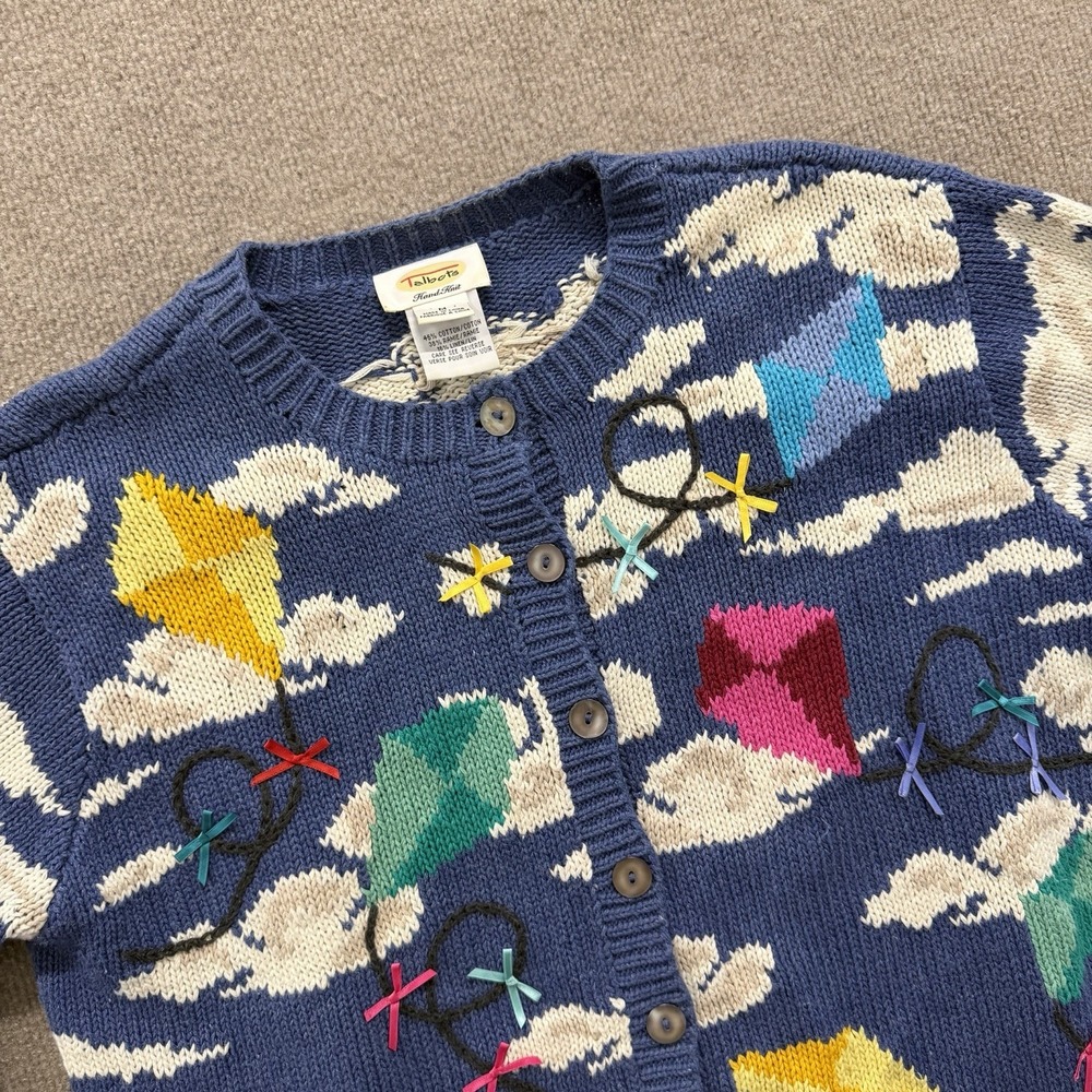 VTG 90s Talbots Hand Knit Kites Cardigan Sweater Medium Cottagecore Woman's